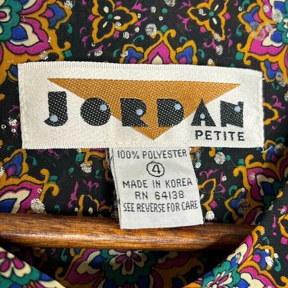 Jordan Vintage Black Floral Scrunch Waist Long Sleeve Blouse Size 4 - Picture 5 of 7